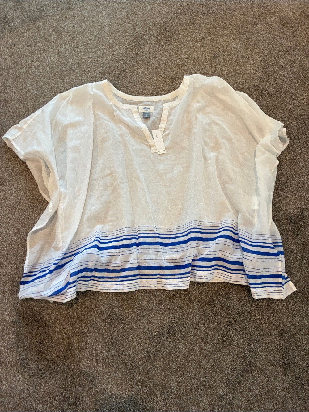 Old Navy  White Tunic Top with Blue Striped Hem